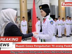 Bupati Gowa, Husniah Kukuhkan 70 anggota Paskibraka di Hut RI Ke 81